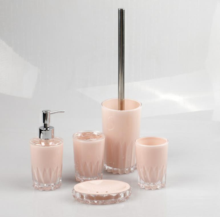 Drum Soap dish，PS，pink，Soap dispenser bottle of 7.5 * 17.5 cm;
Toothbrush holder 7.5 * 10.8cm;
Mouthwash cup 7.5 * 10.5 cm;
Soap dish of 12.5 * 9.8 * 2.5 cm;
Toilet brush 9.6 * 39 cm