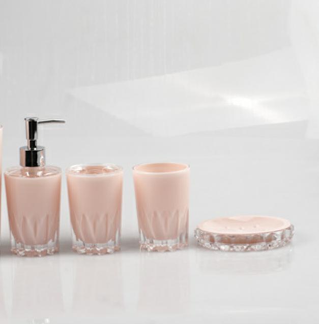 Drum toilet brush，PS，pink，Soap dispenser bottle of 7.5 * 17.5 cm;Toothbrush holder 7.5 * 10.8 cm;Mouthwash cup 7.5 * 10.5 cm;Soap dish of 12.5 * 9.8 * 2.5cm
