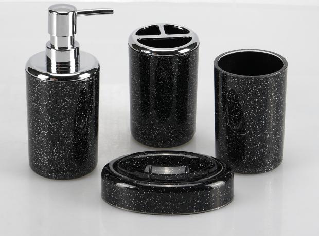 Five-piece rhomboid pattern set，PS，black，Soap dispenser bottle of 7.4 * 17.5 cm;
Toothbrush holder 7.3 * 11.5 cm;
Mouthwash cup 7.3 x 11 cm;
Soap dish 9 * 12.8 * 2.8 cm