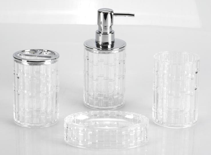Five sets of electroplating pearlescent，PS，transparent，Soap dispenser bottle of 7.4 * 17.2 cm;
Toothbrush holder 7.4 * 11.3 cm;
Mouthwash cup 7.4 x 11 cm;
Soap dish 9 * 12.8 * 3.2 cm