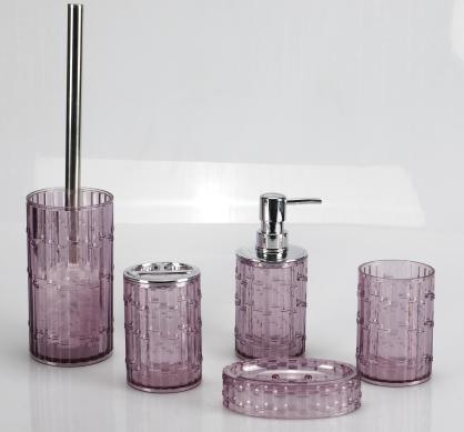 Electroplated pearlescent toilet brush，PS，purple，Soap dispenser bottle of 7.4 * 17.2 cm;
Toothbrush holder 7.4 * 11.3 cm;
Mouthwash cup 7.4 x 11 cm;
Soap dish 9 * 12.8 * 3.2 cm;
Toilet brush 8.8 * 36.1 cm