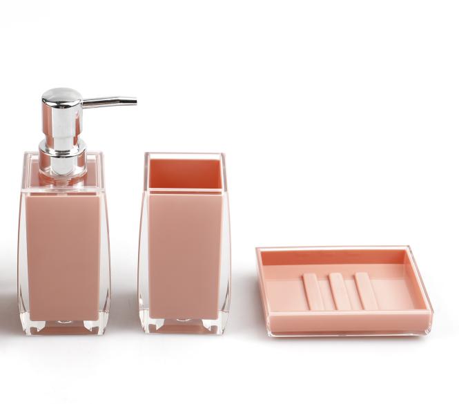 Transparent bamboo Soap dish，PS，pink，Soap dispenser bottle of 6.5 * 17.5 cm;
Mouthwash cup 6.5 * 11.5 cm;
Soap dish 11.5 * 8.7 * 2.5 cm
