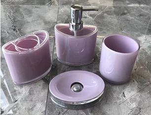 Round toilet brush，PS，purple，Soap dispenser bottle 10.5 * 16 cm;
Toothbrush holder 10.5 * 10.5 cm;
Mouthwash cup 8 * 10 cm;
Soap dish 9 * 12.7 * 2.5cm