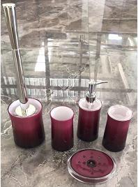Oblate round Soap dish，PS，wine red，Soap dispenser bottle of 16.8 * 16.8 cm;
Toothbrush holder 6.8 * 12.3 cm;
Mouthwash cup 6.8 * 12 cm;
Soap dish 13 * 2.5 * 2.5 cm;
Toilet brush 9.5 * 37.7 cm