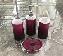 Flat round toilet brush，PS，wine red，Soap dispenser bottle of 16.8 * 16.8cm;Toothbrush holder 6.8 * 12.3 cm;Mouthwash cup 6.8 * 12 cm;Soap dish 13 * 2.5 * 2.5 cm