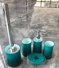Oblate round Soap dish，PS，green，Soap dispenser bottle of 16.8 * 16.8 cm;
Toothbrush holder 6.8 * 12.3 cm;
Mouthwash cup 6.8 * 12 cm;
Soap dish 13 * 2.5 * 2.5cm;
Toilet brush 9.5 * 37.7 cm