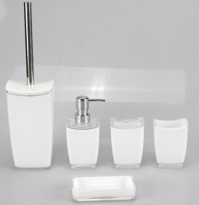 Concave Soap dish，PS，white，The soap dispenser bottles of 7.5 * 6.5 * 16 cm;
Toothbrush holder 7.5 * 6.5 * 10.7 cm;
Mouthwash cup 7.5 * 6.5 * 10.5 cm;
Soap dish 11.7 * 8 * 2.5cm;
Toilet brush 9.8 * 8.8 * 36 cm