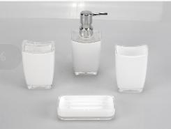 Concave toilet brush，PS，white，The soap dispenser bottles of 7.5 * 6.5 * 16 cm;
Toothbrush holder 7.5 * 6.5 * 10.7 cm;
Mouthwash cup 7.5 * 6.5 * 10.5 cm;
Soap dish 11.7 * 8 * 2.5 cm