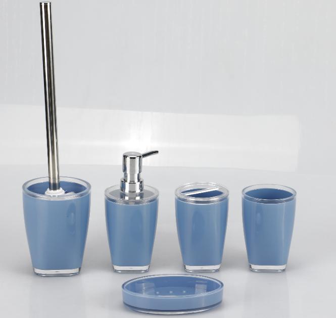 Rectangular Soap dish，PS，blue，Soap dispenser bottle 8 * 17 cm;
Toothbrush holder 8 * 11.5 cm;
Mouthwash cup 8 * 11.3 cm;
The Soap dish of 13.3 * 9.7 * 2.5 cm;
Toilet brush 9.8 * 38 cm