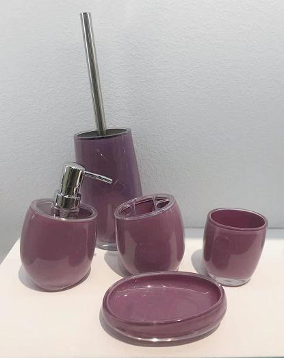 Conical Soap dish，PS，purple，Soap dispenser bottle 8.5 * 7 * 17.5 cm;
Toothbrush holder 8.5 * 7 * 11 cm;
Mouthwash cup 7.8 * 7.2 * 8.5 cm;
The Soap dish of 13.8 * 9.5 * 2.8 cm;
Toilet brush 8.5 * 35.5 cm