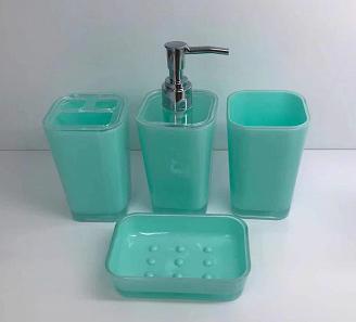 Toilet brush，PS，green，Soap dispenser bottle 7 * 17.5 cm;
Toothbrush holder 7 * 11 cm;
Mouthwash cup 7 * 10.5 cm;
Soap dish 10.8 * 7.8 * 2.8 cm