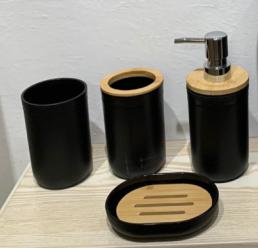Cylindrical five-piece sleeve，PS + bamboo，black，Soap