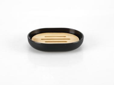 Cylindrical mouthwash cup，PS + bamboo，black，12.3*9.2*2.5 cm