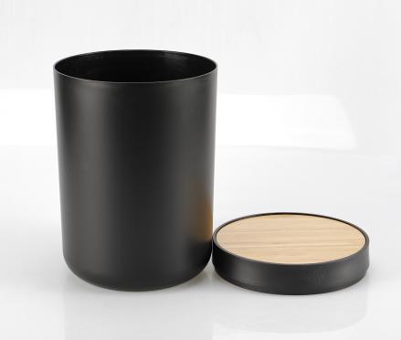 Cylindrical toilet brush，PS + bamboo，black，19*28.6 cm