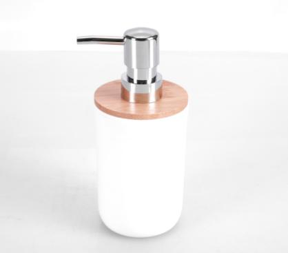 Cylinder toothbrush holder，PS + bamboo，white，7.5*16.8 cm