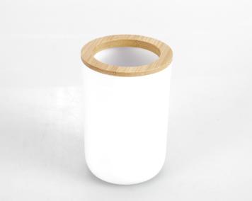 Cylindrical mouthwash cup，PS + bamboo，white，7.5*11.2 cm