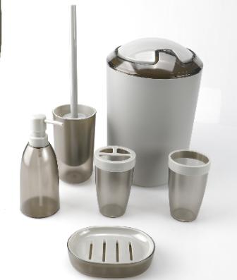 Bamboo four-piece set，AS，grey，Soap dispenser bottle 7.5 * 19 cm;
Toothbrush holder 7.5 * 12 cm;
Mouthwash cup 7.5 * 12 cm;
Soap dish 13 * 9.8 * 2.8 cm;
Toilet brush 9 * 36 cm;
Dustbin 19.2 * 29 cm