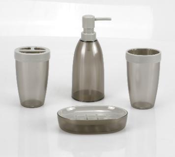 Bamboo toothbrush holder，AS，grey，Soap dispenser bottle 7.5 * 19 cm;
Toothbrush holder 7.5 * 12 cm;
Mouthwash cup 7.5 * 12 cm;
Soap dish 13 * 9.8 * 2.8 cm