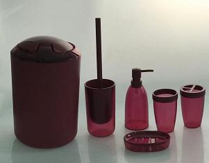 Four-piece set，AS，wine red，Soap dispenser bottle 7.5 * 19 cm;
Toothbrush holder 7.5 * 12 cm;
Mouthwash cup 7.5 * 12 cm;
Soap dish 13 * 9.8 * 2.8 cm;
Toilet brush 9 * 36 cm;
Dustbin 19.2 * 29 cm
