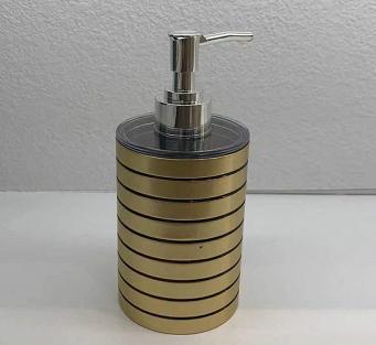 Soap dispenser bottle，AS + hot stamping，golden，7.3*16 cm