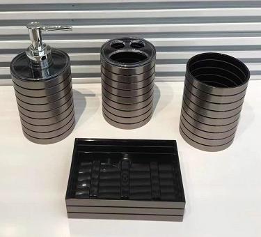 Toilet brush，AS + hot stamping，silver，Soap dispenser bottle 7.3 * 16 cm;
Toothbrush holder 7.3 * 10.8 cm;
Mouthwash cup 7.3 * 10.5 cm;
Soap 12.2 * 8.3 * 3.3 cm