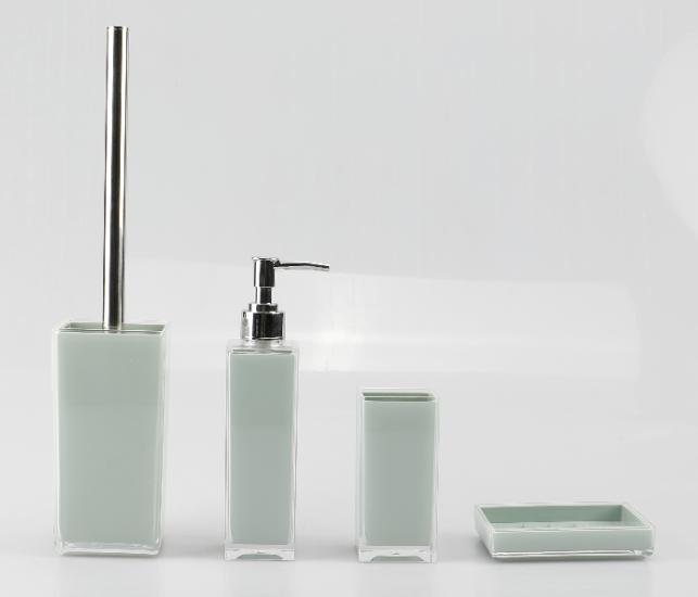 Toilet brush，PS，light green，Soap dispenser bottle 5 * 21 cm;
Mouthwash cup 5.5 * 11.5 cm;
Soap dish 11 * 8.8 * 2.5 cm;
Toilet brush 7.7 * 37 cm