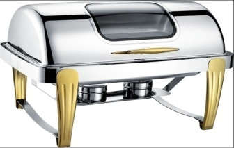 723 Series-Rectangle Chafng Dish W/ Golden Feet&amp;Glass Lid